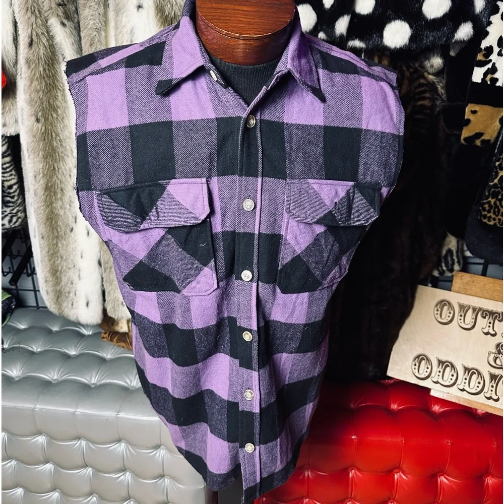 “The Undertaker” huge patch on a Rothco plaid sleeveless shirt